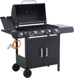 Outsunny Gasgrill BBQ Grillwagen Mit 4 Brennern 1 Seitenbrenner Schrank Multifunktion Metall Schwarz 125 X 51 X 100 Cm