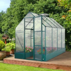 Outsunny Gewächshaus Für Den Garten, Vielseitig Nutzbar Als Treibhaus, Tomatenhaus, Frühbeet Und Pflanzenhaus, 4 Mm PC Sonnenschutzplatte, Aluminium, Transparent+Grün, 250x190x219 Cm -Günstiges Laube Lust Geschäft 790ad724e6761e0448647f3662030aac