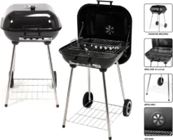Holzkohlegrill Mit Deckel Räder Belüftung Gartengrill Grill 46x47 Cm