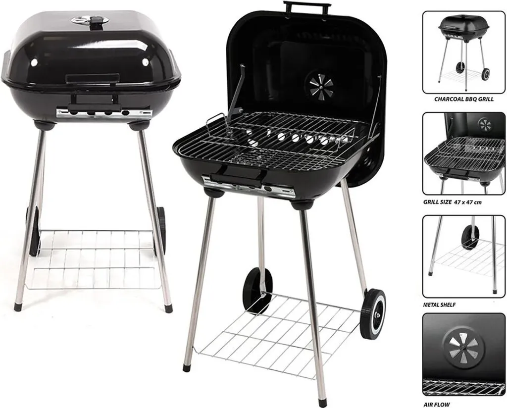 Holzkohlegrill Mit Deckel Räder Belüftung Gartengrill Grill 46x47 Cm 3 Holzkohlegrill Mit Deckel Räder Belüftung Gartengrill Grill 46x47 Cm