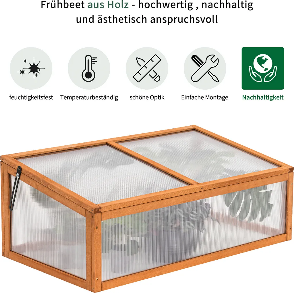 MCombo Frühbeet Gewächshaus Treibhaus Frühbeetkasten Aufsatz Pflanzenbeet Holz 0698 11 MCombo Frühbeet Gewächshaus Treibhaus Frühbeetkasten Aufsatz Pflanzenbeet Holz 0698 – Bild 9