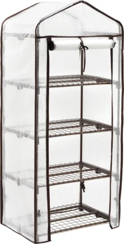 Sekey Premium Foliengewächshaus Mit 4 Etagen - 69 X 49 X 158 Cm - Treibhaus Mit 4 Regalen - Platzsparend - Hochwertiges Anzuchthaus - Weiß