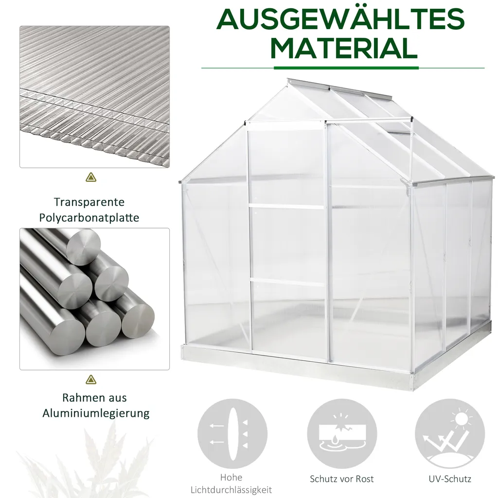 Outsunny Aluminium Gewächshaus Gartenhaus Mit Fenster Tür 193 X 187 X 205 Cm 3,6㎡ Pflanzenhaus Inkl. Fundament Treibhaus Tomatenhaus UV-, Witterungsbeständig 7 Outsunny Aluminium Gewächshaus Gartenhaus Mit Fenster Tür 193 X 187 X 205 Cm 3,6㎡ Pflanzenhaus Inkl. Fundament Treibhaus Tomatenhaus UV-, Witterungsbeständig – Bild 5