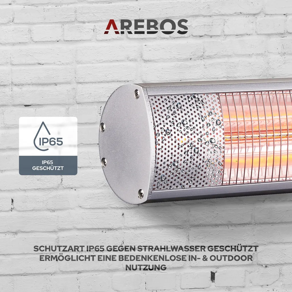 AREBOS Infrarot Heizstrahler Mit Fernbedienung, 3000W, 3 Heizstufen, Terrassenheizer, Wand-Heizstrahler, Silber 6 AREBOS Infrarot Heizstrahler Mit Fernbedienung, 3000W, 3 Heizstufen, Terrassenheizer, Wand-Heizstrahler, Silber – Bild 4