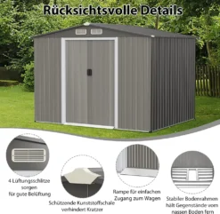 COSTWAY Gerätehaus Mit Fundament, 260x207x180cm, Geräteschuppen Aus Verzinktem Stahl, Gartenhaus Mit Doppeltüren & Rampe, Garten Schuppen Abschließbar, Metallschuppen Outdoor (Grau) -Günstiges Laube Lust Geschäft 7c504b06b6bd1523324ed2e190e08a98