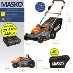 MASKO® Akku Rasenmäher ECO-X10 Inkl. Akkus Li-Ion Batterie 4 Ah & Doppel-Ladegerät – Rasentrimmer Schnittbreite, 25-75mm Schnitthöhenverstellung , Farbe:Schwarz / Orange, Größe:Schnittbreite 37cm -Günstiges Laube Lust Geschäft 7d3c201f2d1bae7d08367707c3fd46c5