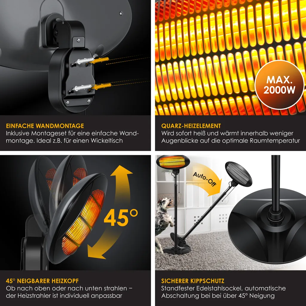 Kesser® 2000 Watt Infrarot Heizstrahler Standheizer Terrassenheizung Terrassen Strahler 5 Kesser® 2000 Watt Infrarot Heizstrahler Standheizer Terrassenheizung Terrassen Strahler – Bild 3