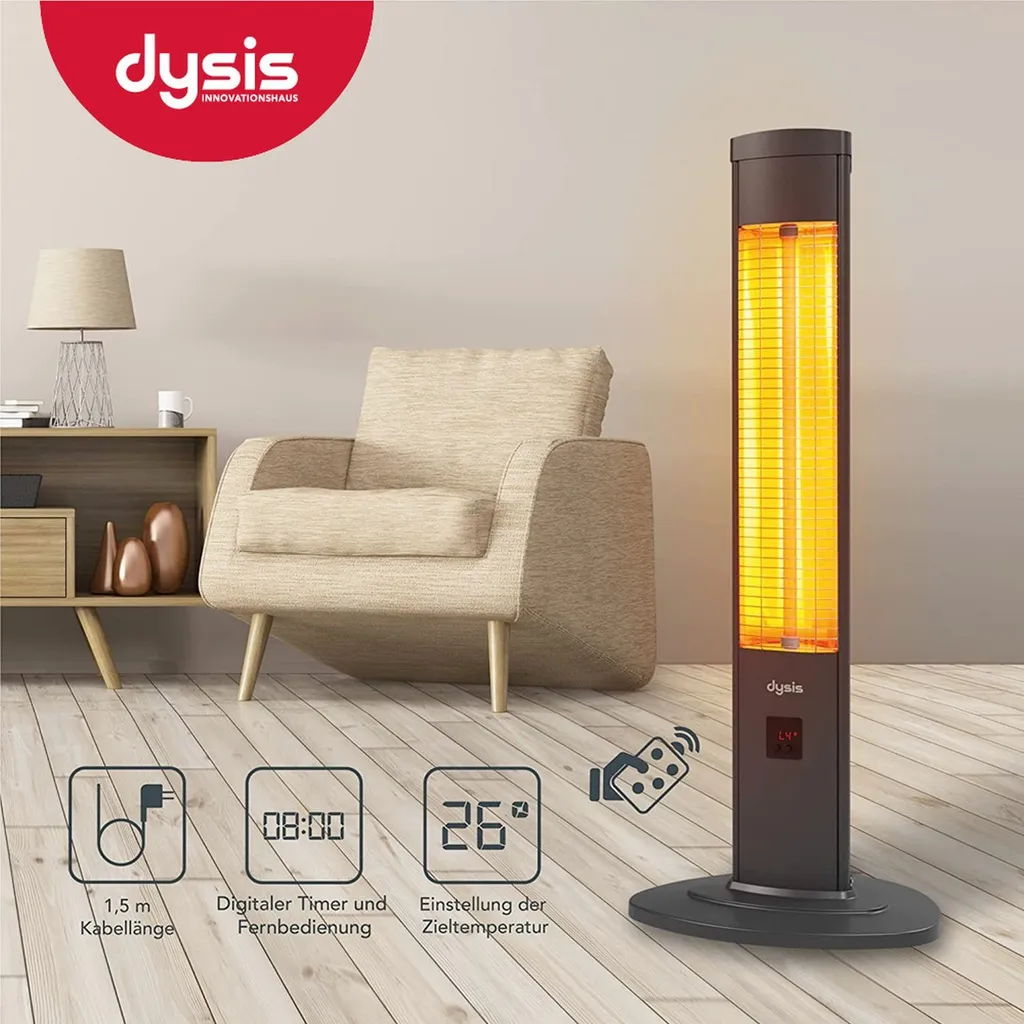 2000 Watt Stand Heizstrahler, 4 Heizstufen Mit Fernbedienung, Kohlenstoff Infrarotstrahler Für Innen- & Außenbereich 7 2000 Watt Stand Heizstrahler, 4 Heizstufen Mit Fernbedienung, Kohlenstoff Infrarotstrahler Für Innen- & Außenbereich – Bild 5