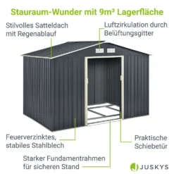 Juskys Metall Gerätehaus XL Mit Satteldach, Schiebetür & Fundament - 9m³ - 277×191×192 Cm - Anthrazit - Geräteschuppen Gartenhaus Garten Schuppen -Günstiges Laube Lust Geschäft 7f26c4f34562fd39710dd8f4567c856a