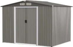 COSTWAY Gerätehaus Mit Fundament, 260x207x180cm, Geräteschuppen Aus Verzinktem Stahl, Gartenhaus Mit Doppeltüren & Rampe, Garten Schuppen Abschließbar, Metallschuppen Outdoor (Grau)