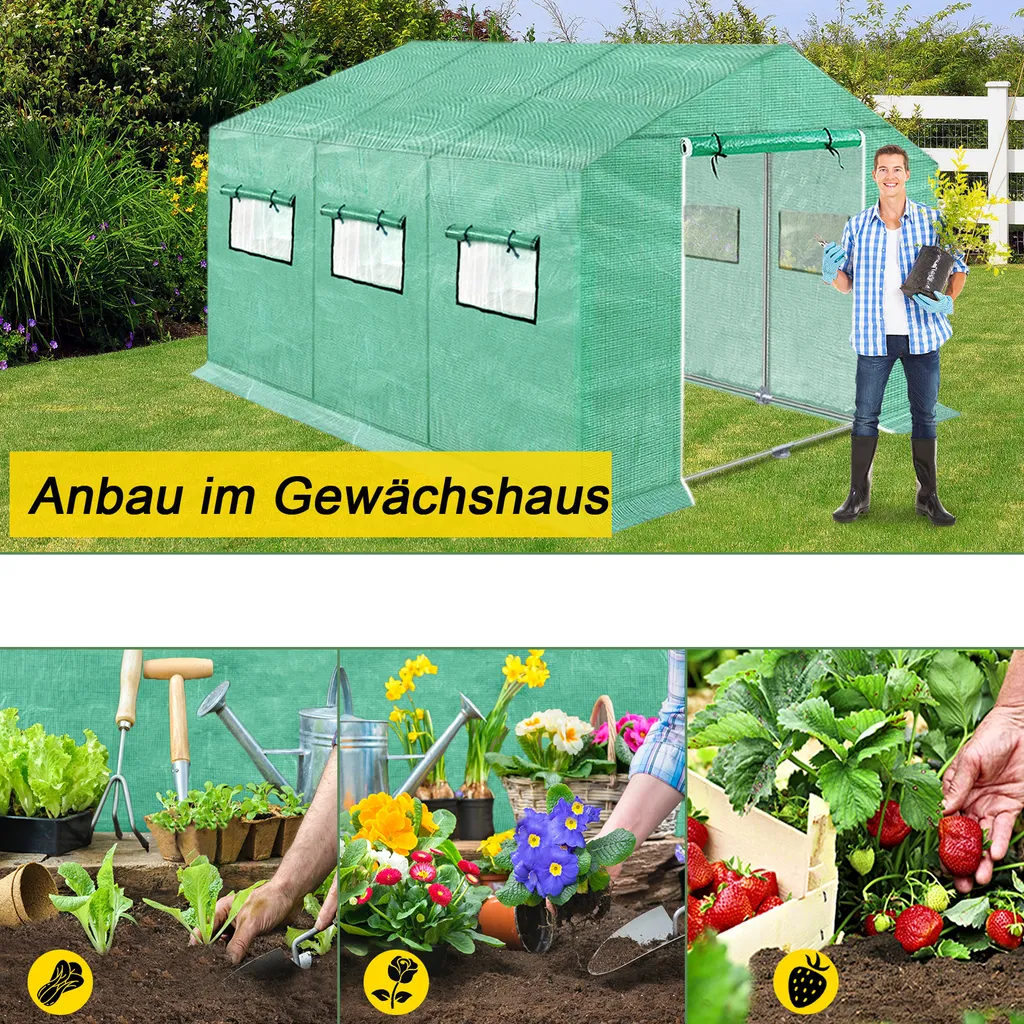 LZQ Gewächshaus Foliengewächshaus Mit Gitternetzfolie Und Fernster 3x2x2m 6m² Winterfest Tomatenhaus Gewächshäuser Pflanzenhaus Anzucht 5 LZQ Gewächshaus Foliengewächshaus Mit Gitternetzfolie Und Fernster 3x2x2m 6m² Winterfest Tomatenhaus Gewächshäuser Pflanzenhaus Anzucht – Bild 3