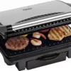 Bestron Elektrischer Kontaktgrill Mit Auffangschale, Sandwichmaker Mit Cool-Touch-Handgriff & Antihaftbeschichtung, Paninimaker Mit 1000 Watt, ASW113S, Farbe: Silber / Schwarz