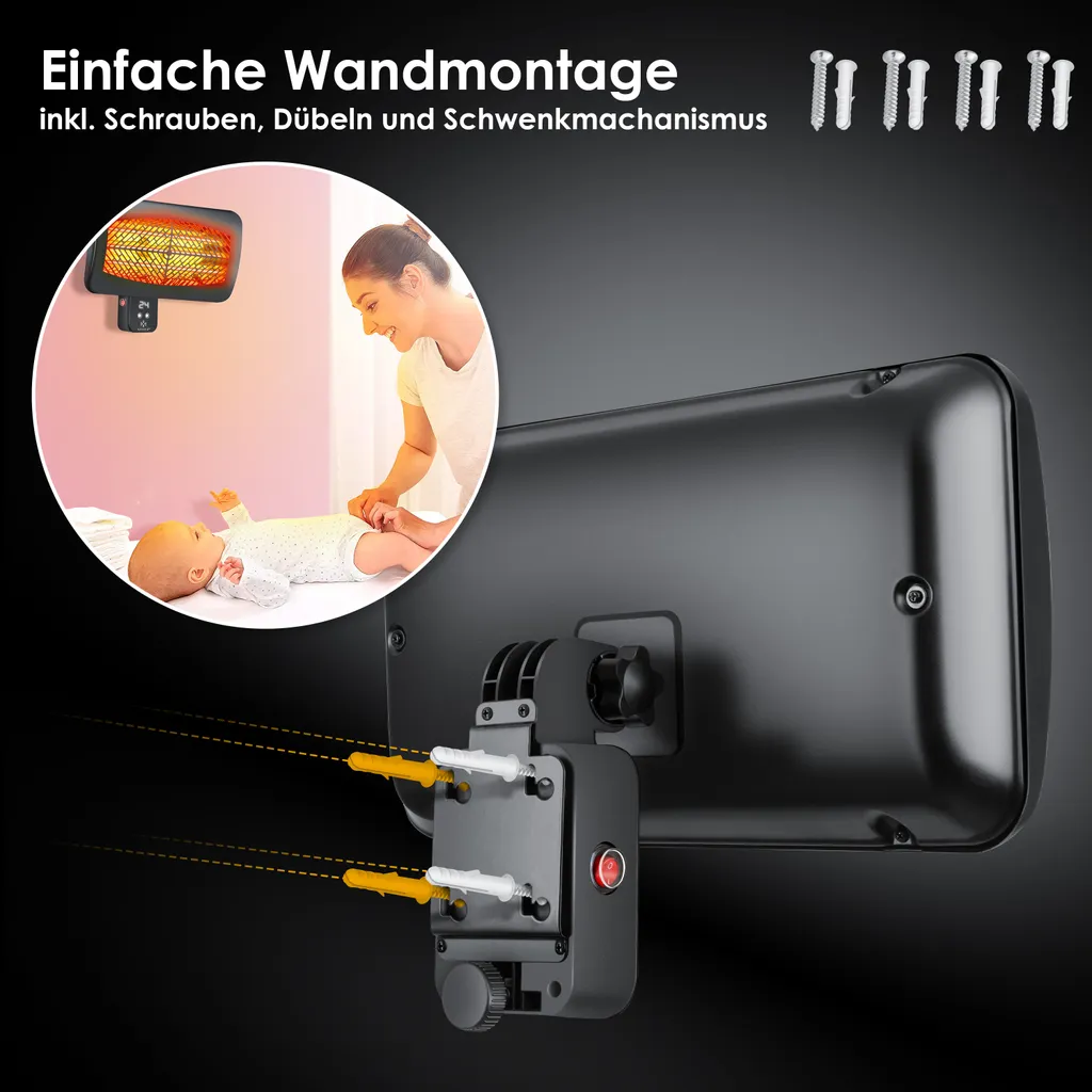 KESSER® Heizstrahler Infrarotstrahler Terrassenheizstrahler Standheizer Wickeltisch-Wärmestrahler Mit Fernbedienung Wandhalterung | Innen- Und Außenbereich | Infrarot Terrassenheizung Quarzstrahler, Farbe:Schwarz 7 KESSER® Heizstrahler Infrarotstrahler Terrassenheizstrahler Standheizer Wickeltisch-Wärmestrahler Mit Fernbedienung Wandhalterung | Innen- Und Außenbereich | Infrarot Terrassenheizung Quarzstrahler, Farbe:Schwarz – Bild 5