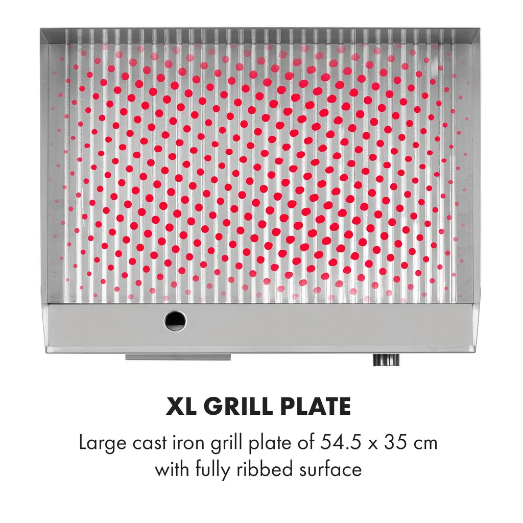 Klarstein Grillmeile 3000R Pro Gusseisen Grillplatte Elektrisch, Grillfläche: 54,5 X 35 Cm (geriffelt), Stufenlos 50-300 °C, 3000 Watt, Profi Elektrogrill Mit Spritzschutz, Edelstahl 6 Klarstein Grillmeile 3000R Pro Gusseisen Grillplatte Elektrisch, Grillfläche: 54,5 X 35 Cm (geriffelt), Stufenlos 50-300 °C, 3000 Watt, Profi Elektrogrill Mit Spritzschutz, Edelstahl – Bild 4