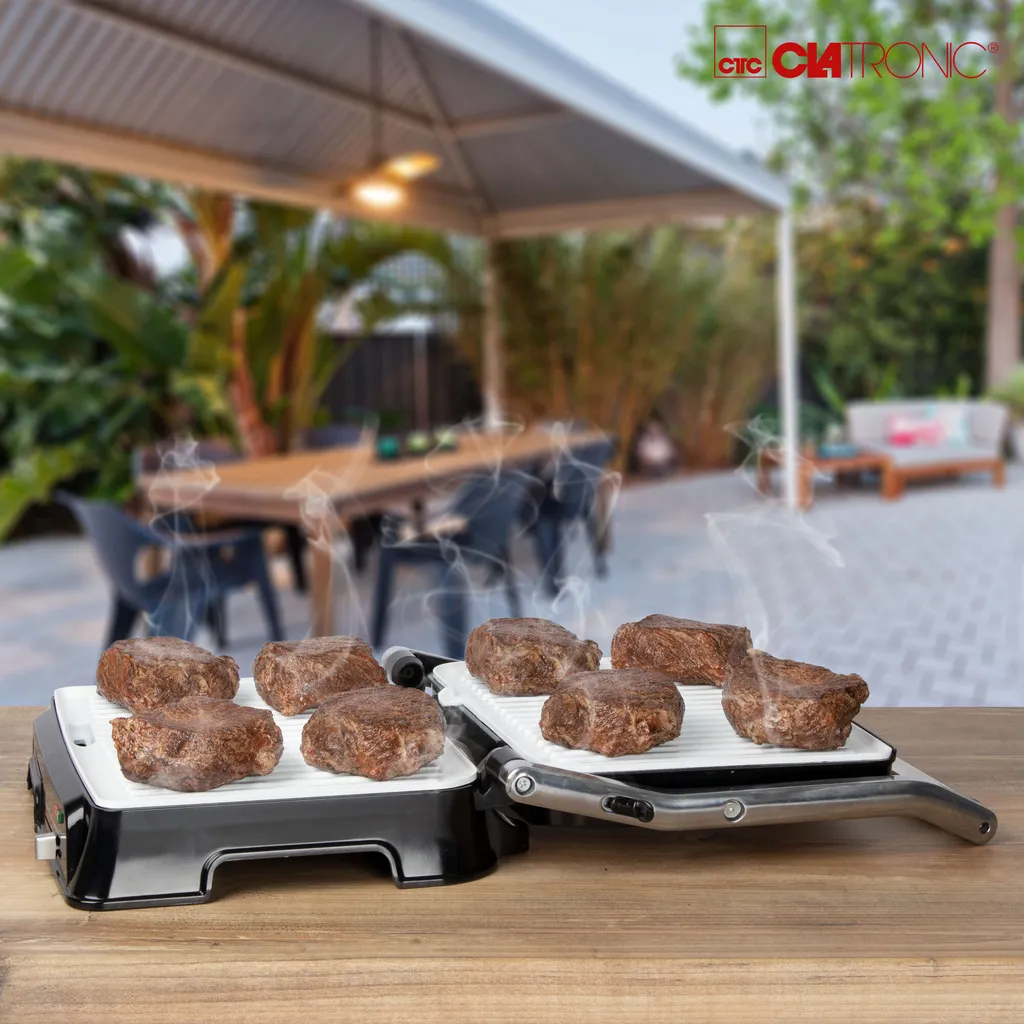 Clatronic KG 3571 Elektrischer Kontaktgrill, Multigrill, Für Beidseitiges & Fettfreies Grillen, Antihaftbeschichtete Platten, Kabelaufwicklung, 2000 Watt, Edelstahl 8 Clatronic KG 3571 Elektrischer Kontaktgrill, Multigrill, Für Beidseitiges & Fettfreies Grillen, Antihaftbeschichtete Platten, Kabelaufwicklung, 2000 Watt, Edelstahl – Bild 6