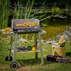 Grillwagen Holzkohlegrill BBQ Grill Inkl. Räder Ablagen Grillspieß Windschutz Garten Terrasse Campingrill Fahrbar -Günstiges Laube Lust Geschäft 84c981c2f9e9229503a60006a4e456a9