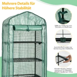 COSTWAY Mini Gewächshaus Mit 4 Etagen, Foliengewächshaus Winterfest, PVC Gewächshausabdeckung, Anzuchthaus Mit Reißverschluss, Gartenhaus Für Garten Balkon Outdoor (70x49x159cm, Grün) -Günstiges Laube Lust Geschäft 859816118e9e3b67fdd8e03b6f90adef