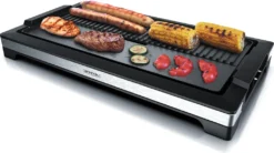 Arendo Tischgrill Elektrisch – XXL Elektrogrill Party Grill - Abnehmbare Platte - Fettauffangschale – Für BBQ, Steaks, Würstchen, Fisch, Gemüse Etc. – Indoor Und Outdoor - BPA-frei