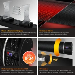 KESSER® Dunkelheizstrahler Heizstrahler Mit Fernbedienung & WiFi APP Terrassenheizer Infrarot-Heizstrahler Wand-Heizstrahler Schwarzstrahler Quarzstrahler Terrassenstrahler Balkonheizer Timer, Farbe:Schwarz, Größe:2400W -Günstiges Laube Lust Geschäft 860e70f89c1cbdf871f16fb70905b654