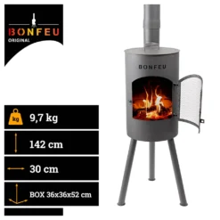 BonFeu - BonGiano SP (Ø 30 Cm) - Stahl - Gartenkamin - Terassenofen - Feuerstelle - 30 X 30 X 135 Cm - Schwarz -Günstiges Laube Lust Geschäft 8689c51dc4f3a665a79e8c4155ccde74
