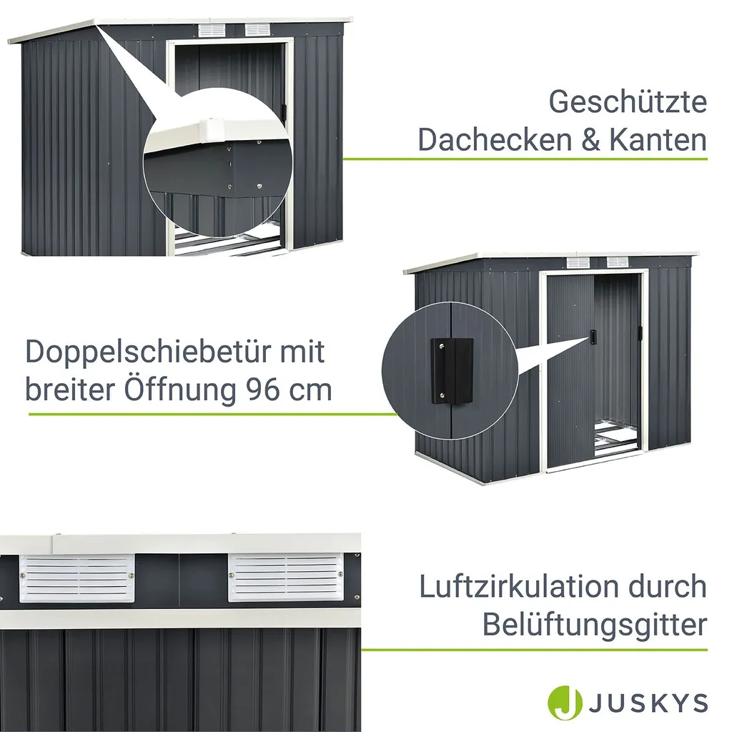 Juskys Metall Gerätehaus M Mit Pultdach, Schiebetür & Fundament - 4m³ - 213×130×173 Cm - Anthrazit - Geräteschuppen Gartenhaus Garten Schuppen 7 Juskys Metall Gerätehaus M Mit Pultdach, Schiebetür & Fundament - 4m³ - 213×130×173 Cm - Anthrazit - Geräteschuppen Gartenhaus Garten Schuppen – Bild 5