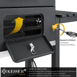 KESSER® Grill Grillwagen XXL Holzkohlegrill Mit Deckel, Rädern, Edelstahl-Griff, Grillrost Und Thermometer Holzkohle Kohlegrill Wagen Groß Kohle BBQ Barbeque Camping, Terrasse, Garten, Farbe:Grau -Günstiges Laube Lust Geschäft 86fc158b200f8a83f58f2fd62301fb91