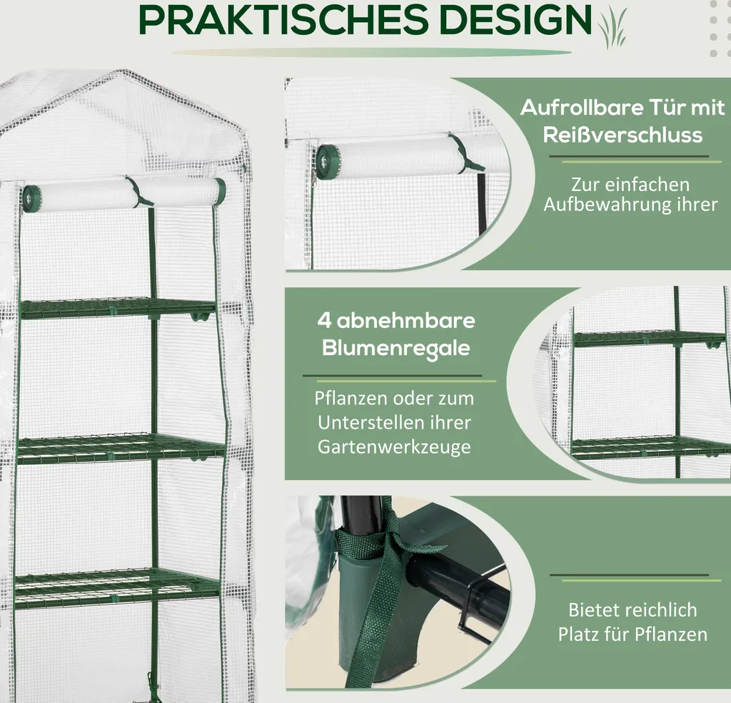 Outsunny Folien Gewächshaus Treibhaus Tomatenhaus Pflanzenhaus Frühbeet 4 Regalfächer Weiß 70 X 50 X 160 Cm 8 Outsunny Folien Gewächshaus Treibhaus Tomatenhaus Pflanzenhaus Frühbeet 4 Regalfächer Weiß 70 X 50 X 160 Cm – Bild 6