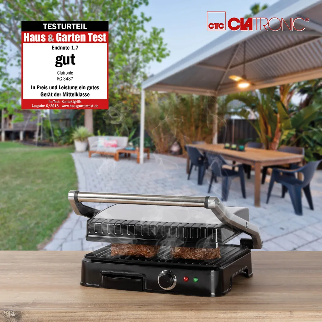 Clatronic KG 3487 Kontaktgrill Für Beidseitiges, Fettfreies Grillen, Antihaftbeschichtete Grillplatten, Edelstahlgehäuse, Silber 8 Clatronic KG 3487 Kontaktgrill Für Beidseitiges, Fettfreies Grillen, Antihaftbeschichtete Grillplatten, Edelstahlgehäuse, Silber – Bild 6
