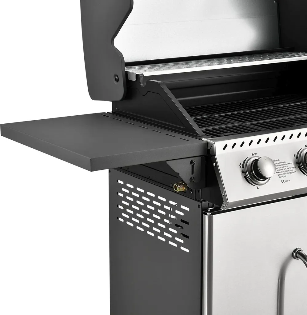 Juskys Gasgrill Kansas Mit 4 Brenner 12 KW, BBQ Grill Mit Gusseisen-Grillrost, Warmhalterost & Thermometer, XL Grillwagen 2 Seitenablagen & 4 Räder 11 Juskys Gasgrill Kansas Mit 4 Brenner 12 KW, BBQ Grill Mit Gusseisen-Grillrost, Warmhalterost & Thermometer, XL Grillwagen 2 Seitenablagen & 4 Räder – Bild 9