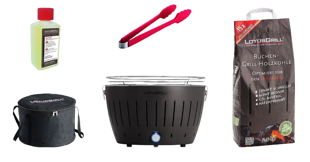 LotusGrill Starter-Set Classic 1x Grill Anthrazitgrau Mit USB-Anschluß, 1x Buchenholzkohle 2,5 Kg, 1x Brennpaste 200ml, 1x Würstchenzange (Farbe Nach Vorrat), 1x Transport-Tragetasche - Der Raucharme Holzkohlegrill 3 LotusGrill Starter-Set Classic 1x Grill Anthrazitgrau Mit USB-Anschluß, 1x Buchenholzkohle 2,5 Kg, 1x Brennpaste 200ml, 1x Würstchenzange (Farbe Nach Vorrat), 1x Transport-Tragetasche - Der Raucharme Holzkohlegrill