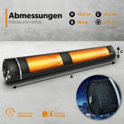 TRESKO Infrarot Heizstrahler 3000W Schwarz Mit Fernbedienung | Wärmestrahler Terrasse Elektrisch Mit 3 Heizstufen | Terrassenstrahler Innen & Außen | Wand-Heizstrahler Infrarotstrahler Quarzstrahler Wickeltischstrahler -Günstiges Laube Lust Geschäft 8a5aceae141f409d2d1c43c55ca1c735