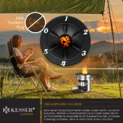KESSER® Raketenofen Inkl. Grillpfanne Aus Gusseisen Mit Tragetasche Dutch Oven BBQ Rakete Holzofen Camping Campingkocher Campinggrill, Edelstahl, Farbe:Silber -Günstiges Laube Lust Geschäft 8bedb10337468f8d7bc93dfde2e332af