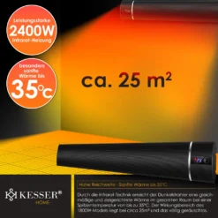 KESSER® Dunkelheizstrahler Heizstrahler Mit Fernbedienung & WiFi APP Terrassenheizer Infrarot-Heizstrahler Wand-Heizstrahler Schwarzstrahler Quarzstrahler Terrassenstrahler Balkonheizer Timer, Farbe:Schwarz, Größe:2400W -Günstiges Laube Lust Geschäft 8c4924994711541ec3848a9c9eb64872