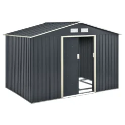 Juskys Metall Gerätehaus XXL Mit Satteldach, Schiebetür & Fundament - 15m³ - 277×319×192 Cm - Anthrazit - Geräteschuppen Gartenhaus Garten Schuppen