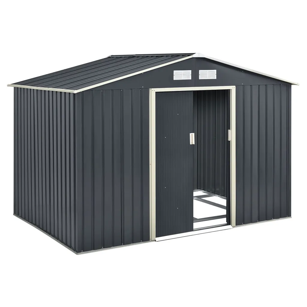 Juskys Metall Gerätehaus XXL Mit Satteldach, Schiebetür & Fundament - 15m³ - 277×319×192 Cm - Anthrazit - Geräteschuppen Gartenhaus Garten Schuppen 3 Juskys Metall Gerätehaus XXL Mit Satteldach, Schiebetür & Fundament - 15m³ - 277×319×192 Cm - Anthrazit - Geräteschuppen Gartenhaus Garten Schuppen