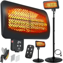 Günstiges Laube Lust Geschäft 33 KESSER® Heizstrahler Infrarotstrahler Terrassenheizstrahler Standheizer Wickeltisch-Wärmestrahler Mit Fernbedienung Wandhalterung | Innen- Und Außenbereich | Infrarot Terrassenheizung Quarzstrahler, Farbe:Schwarz