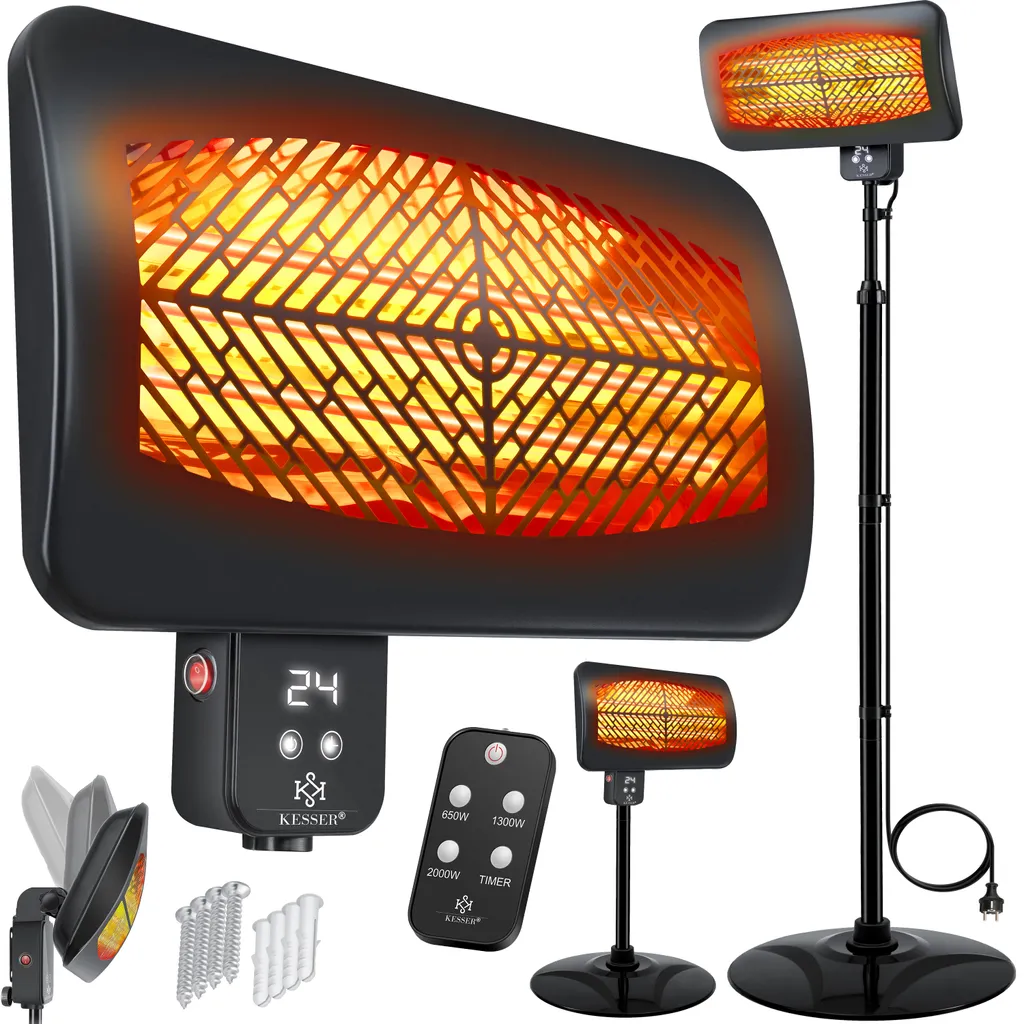 KESSER® Heizstrahler Infrarotstrahler Terrassenheizstrahler Standheizer Wickeltisch-Wärmestrahler Mit Fernbedienung Wandhalterung | Innen- Und Außenbereich | Infrarot Terrassenheizung Quarzstrahler, Farbe:Schwarz 3 KESSER® Heizstrahler Infrarotstrahler Terrassenheizstrahler Standheizer Wickeltisch-Wärmestrahler Mit Fernbedienung Wandhalterung | Innen- Und Außenbereich | Infrarot Terrassenheizung Quarzstrahler, Farbe:Schwarz