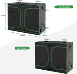 COSTWAY 242x122x201cm Growbox Pflanzenzelt Gewächshaus Mit Bodenwanne Aufbewahrungstasche Beobachtungsfenster & Doppelter Belüftung -Günstiges Laube Lust Geschäft 8db89b01c6feb51da5a88bd9e7e852e6