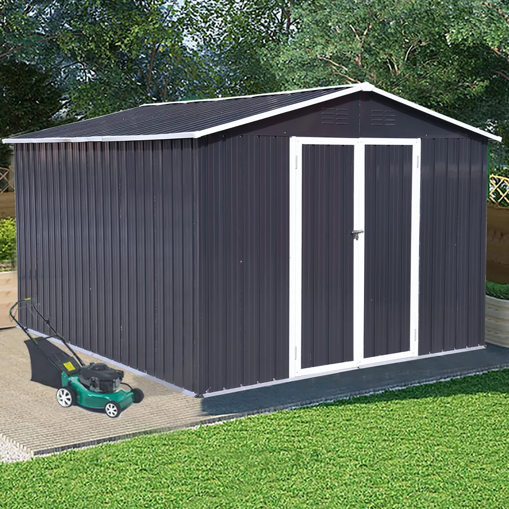 Metall XXXL Gerätehaus 305x254x191cm Mit Fundament Satteldach Geräteschuppen Garten Schuppen Pultdach Schwarz 11 Metall XXXL Gerätehaus 305x254x191cm Mit Fundament Satteldach Geräteschuppen Garten Schuppen Pultdach Schwarz – Bild 9