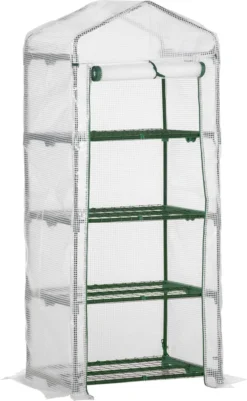 Outsunny Folien Gewächshaus Treibhaus Tomatenhaus Pflanzenhaus Frühbeet 4 Regalfächer Weiß 70 X 50 X 160 Cm