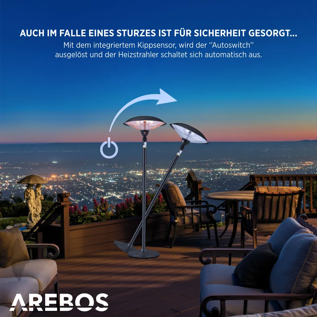 AREBOS - Standheizstrahler, Wärmelampe, Terrassenheizstrahler, 2 Heizstufen, Schwarz 8 AREBOS - Standheizstrahler, Wärmelampe, Terrassenheizstrahler, 2 Heizstufen, Schwarz – Bild 6