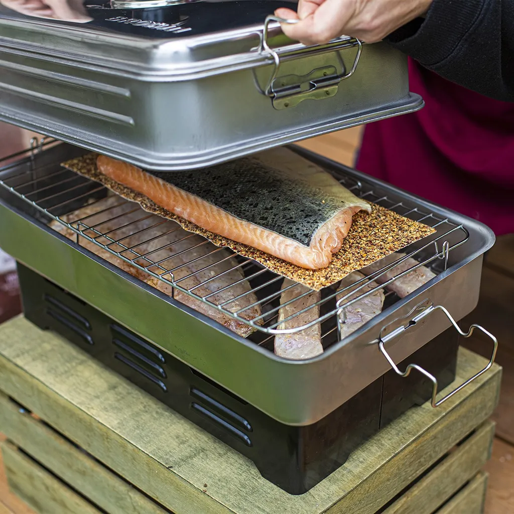 Tischräucherofen Edelstahl Räucherofen Smoker Mit Thermometer X2 Brenner BROWIN 16 Tischräucherofen Edelstahl Räucherofen Smoker Mit Thermometer X2 Brenner BROWIN – Bild 14