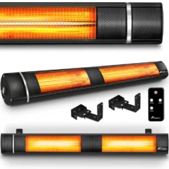 TRESKO Infrarot Heizstrahler 3000W Schwarz Mit Fernbedienung | Wärmestrahler Terrasse Elektrisch Mit 3 Heizstufen | Terrassenstrahler Innen & Außen | Wand-Heizstrahler Infrarotstrahler Quarzstrahler Wickeltischstrahler