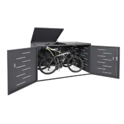 2er-Fahrradgarage HWC-H80, Fahrradbox Geräteschuppen, Abschließbar Ohne Pflanzkasten 118x191x100cm Anthrazit