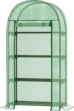 Outsunny Foliengewächshaus Balkon Mit 4 Ablagen Mini Gewächshaus Treibhaus Tomatenhaus Pflanzenhaus Frühbeet Metall Grün 80 X 49 X 160 Cm