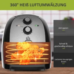 HOMCOM Luftfritteuse Frittierkorb 5L 1700W Heißluftfritteuse Zum Frittieren Grillen Braten Backen Ohne Fett PP Aluminium Silber+Schwarz 38,5 X 30,7 X 33,1 Cm -Günstiges Laube Lust Geschäft 96afd2314ea1ba34704805e62eaf5ff6