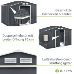Juskys Metall Gerätehaus XL Mit Satteldach, Schiebetür & Fundament - 9m³ - 277×191×192 Cm - Anthrazit - Geräteschuppen Gartenhaus Garten Schuppen -Günstiges Laube Lust Geschäft 96e23a1f0616ad62f19f66a54990b6af