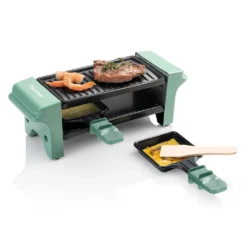 Bestron Raclette Für 1 Bis 2 Personen, Mini Tischgrill Mit Zwei Pfännchen Und Zwei Holzschabern, 350 Watt, Farbe: Grün/Schwarz -Günstiges Laube Lust Geschäft 9716214db5c8c13b8a7f952c451525d9