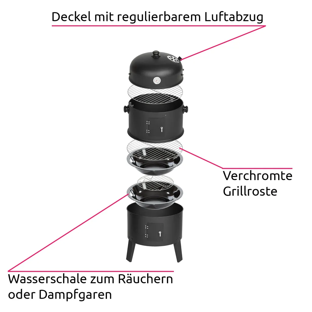 Tectake Holzkohlegrill Räuchertonne 3 In 1 - Schwarz 4 Tectake Holzkohlegrill Räuchertonne 3 In 1 - Schwarz – Bild 2