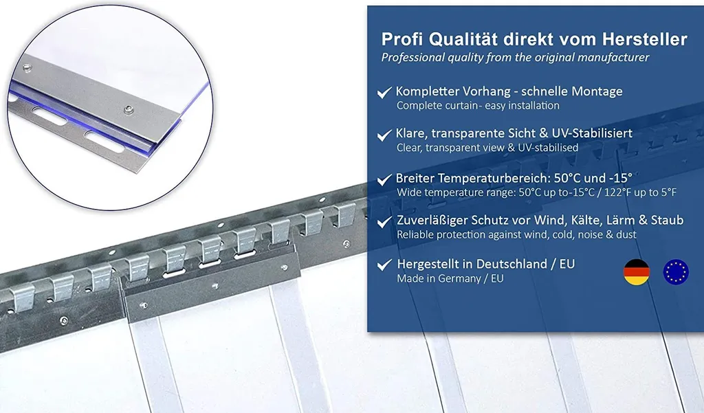 Zettl® PVC Streifenvorhang Lamellen 2x200mm Höhe 2,00m X Breite 1,20m, Fertig Vormontiert, Verzinkt, Stallvorhang, Zettl® PVC Lamellenvorhang 8 Zettl® PVC Streifenvorhang Lamellen 2x200mm Höhe 2,00m X Breite 1,20m, Fertig Vormontiert, Verzinkt, Stallvorhang, Zettl® PVC Lamellenvorhang – Bild 6
